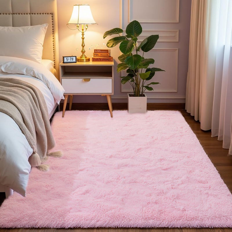 Softlife Light Pink Area Rug for Bedroom, Fluffy Shag Plush Rugs for Living Room Girls, Shaggy Throw Soft Fuzzy Small Kids Carpet for Dorm Bedside Ultra Cozy Non-Slip Indoor Decor, 4x5.3 Feet  (Rectangular) - Image 1