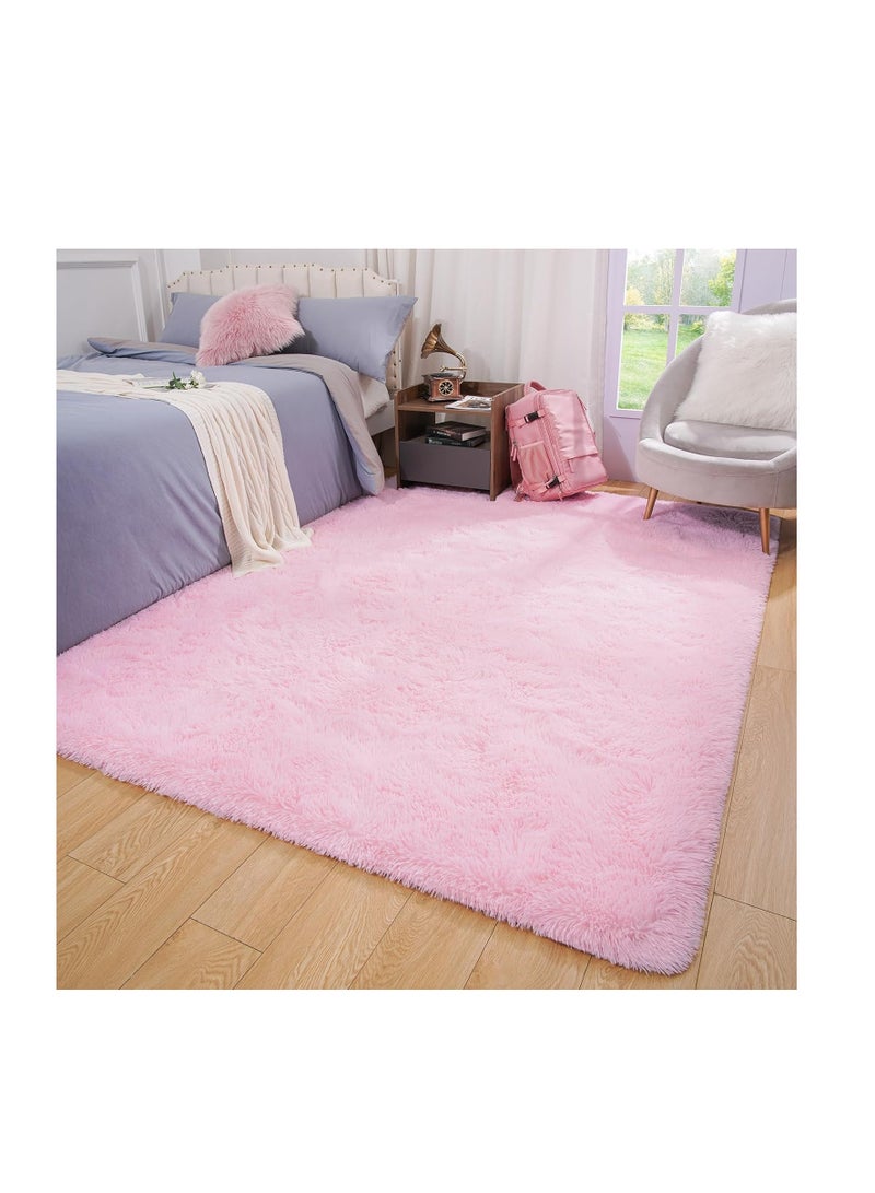 Softlife Light Pink Area Rug for Bedroom, Fluffy Shag Plush Rugs for Living Room Girls, Shaggy Throw Soft Fuzzy Small Kids Carpet for Dorm Bedside Ultra Cozy Non-Slip Indoor Decor, 4x5.3 Feet  (Rectangular) - Image 2