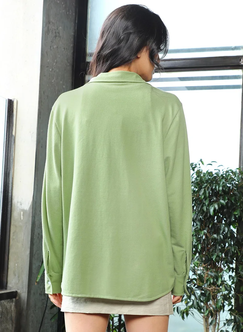 PINACOLADA Women's Avocado Green Solid Boxy Shirt