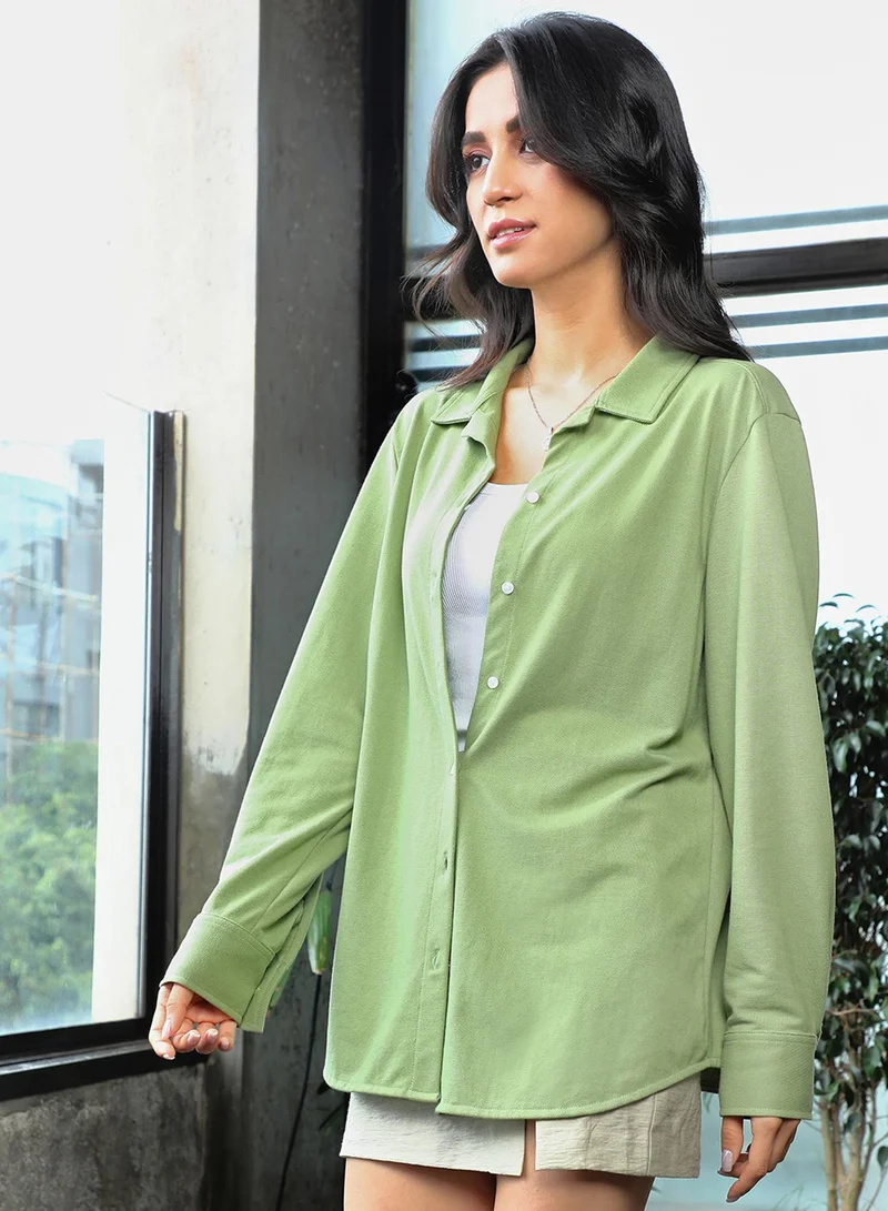 PINACOLADA Women's Avocado Green Solid Boxy Shirt