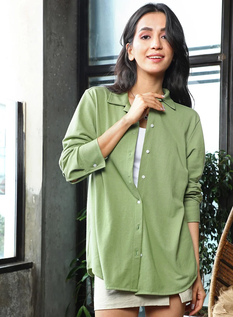 PINACOLADA Women's Avocado Green Solid Boxy Shirt