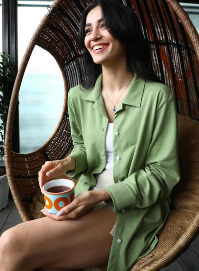 PINACOLADA Women's Avocado Green Solid Boxy Shirt