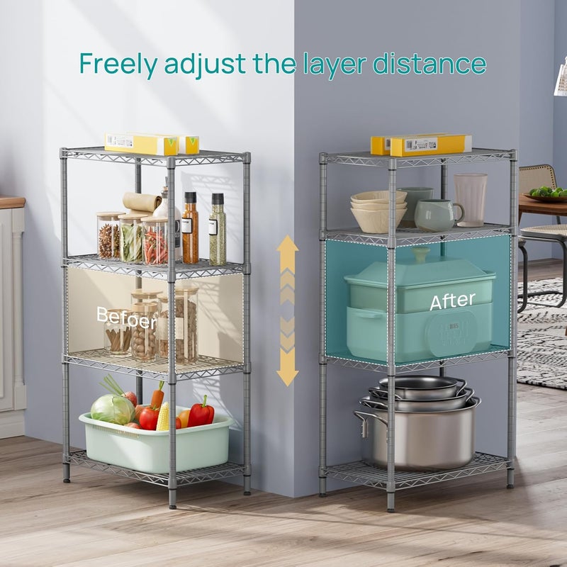 SINGAYE 4 Tier Adjustable Storage Shelf Metal Storage Rack Wire Shelving Unit 530Lbs Capacity 23.6" L x 14" W x 47.2" H for Laundry Bathroom Kitchen Silver - Image 3