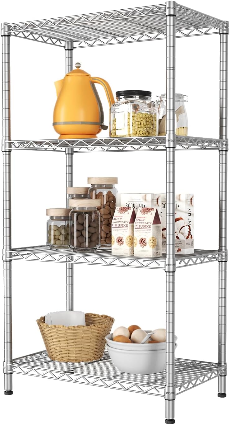 SINGAYE 4 Tier Adjustable Storage Shelf Metal Storage Rack Wire Shelving Unit 530Lbs Capacity 23.6" L x 14" W x 47.2" H for Laundry Bathroom Kitchen Silver - Image 1