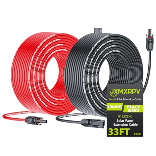 JXMXRPV Solar Extension Cable 33Ft 10AWG, Solar Wire with Tool-Free Solar Connectors, Waterproof Solar Panel Extension Cable 6mm², PV Cable 10Gauge for Home Boat RV Solar Panels(33ft) - Image 1