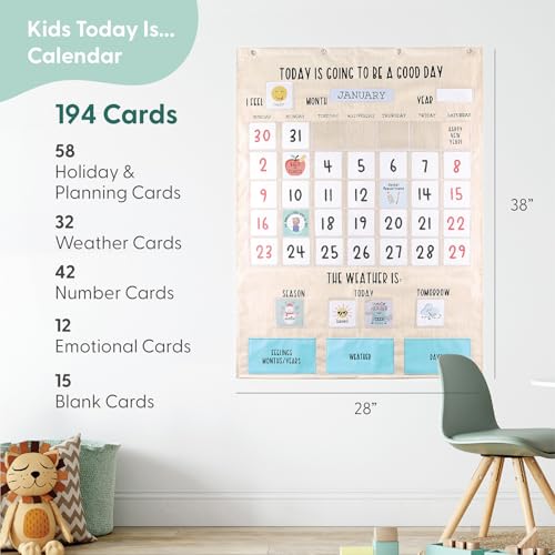 The Peanut Shell The Peanutshell Learning Calendar Wall Chart - Homeschool Supplies, Interactive Pocket Chart for Toddlers & Kids - Preschool Learning Activity Board, Circle Time Board for Classroom - Good Day - Image 2