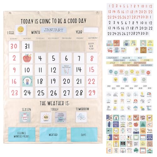 The Peanut Shell The Peanutshell Learning Calendar Wall Chart - Homeschool Supplies, Interactive Pocket Chart for Toddlers & Kids - Preschool Learning Activity Board, Circle Time Board for Classroom - Good Day - Image 1