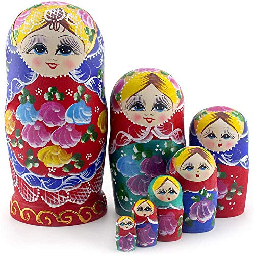 Starxing Russian Nesting Dolls Wood Matryoshka Stacking Set of 7 Handmade Toys for Children Kids Adults Easter Mothers Day Birthday Christmas Halloween Home Room Decoration Gift - Image 1