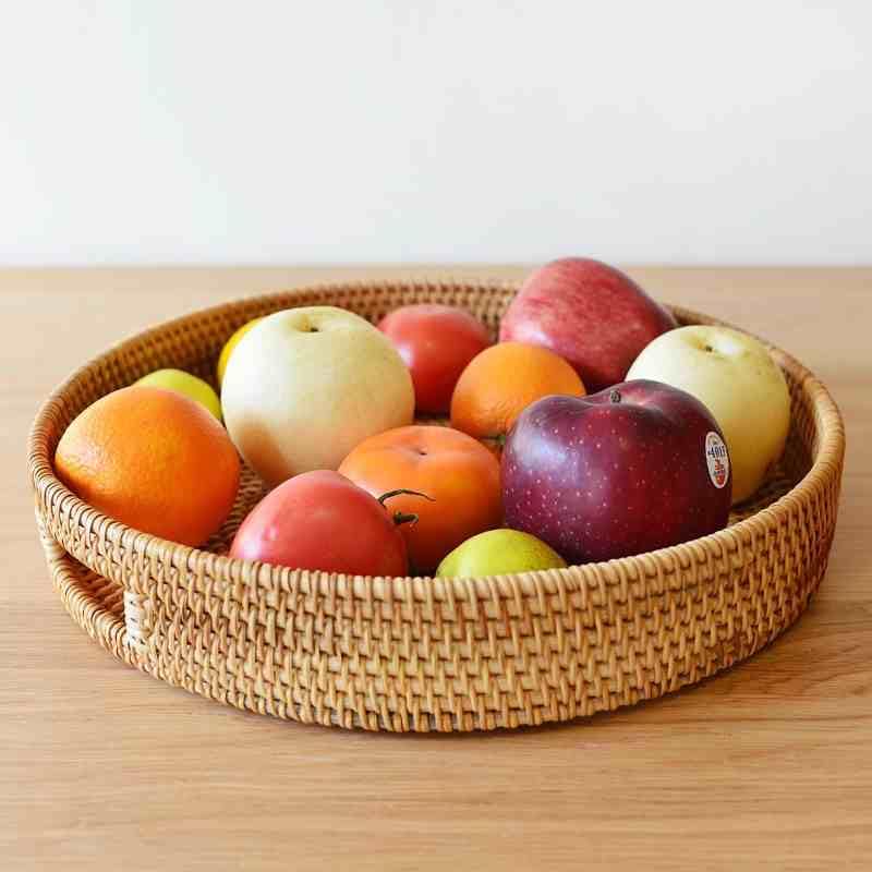 DECRAFTS Coffee Table Tray Round Rattan Ottoman Tray Woven Serving Trays with Handles for Home and Kitchen Decorative Natural (Large 16.9 inch) - Image 5