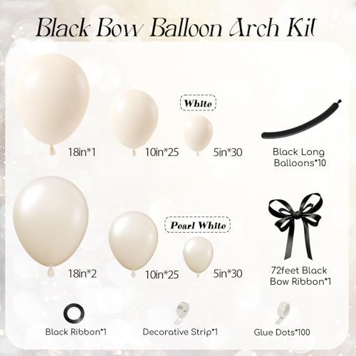 Leraqertra Bow Pearl White Balloon Arch Kit with White Pearl Balloons for Engagement Bridal Shower Wedding Black Bow Birthday Party Decorations - Image 5