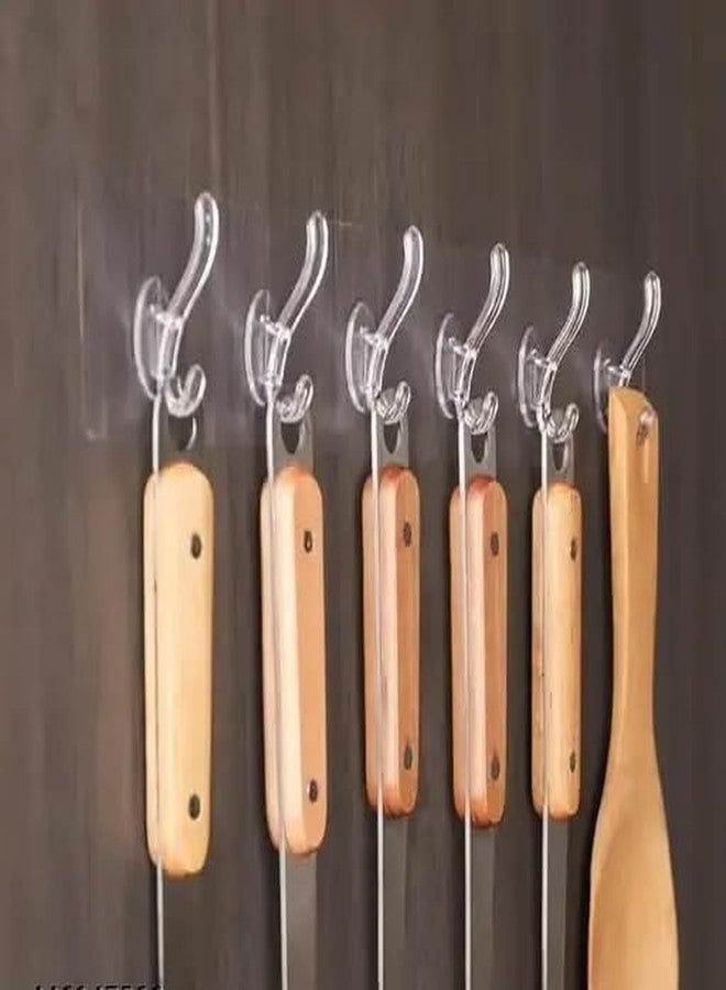 MORVIKA (Pack of 3) 6 in 1 Self Adhesive Wall Hooks, Heavy Duty Sticky Hooks for Hanging, Waterproof Transparent Adhesive Hooks for Wall, Wall Hangers for Hanging Kitchen Bathroom Bedroom Accessories - Image 4