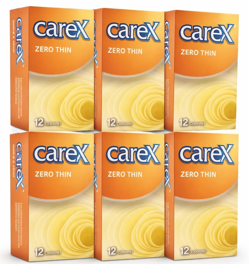 Carex Zero Thin Condoms Box of 6 (72 Condoms Total) – Ultra Thin Lubricated Natural Latex for Maximum Sensitivity & Protection - Image 1