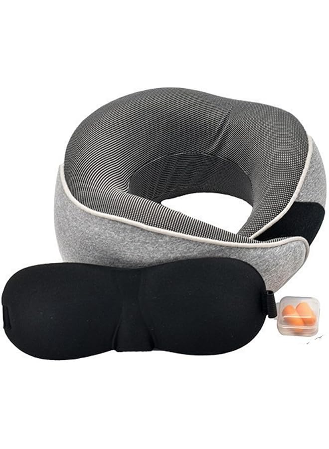 The Bros Travel Pillow, Travel Pillows for Sleeping Airplane, Removable Cover Neck Pillow with Adjustable Clasp, Memory Foam Neck Pillow Set with Eye Mask, Earplugs and Storage Bag (Light Grey) 