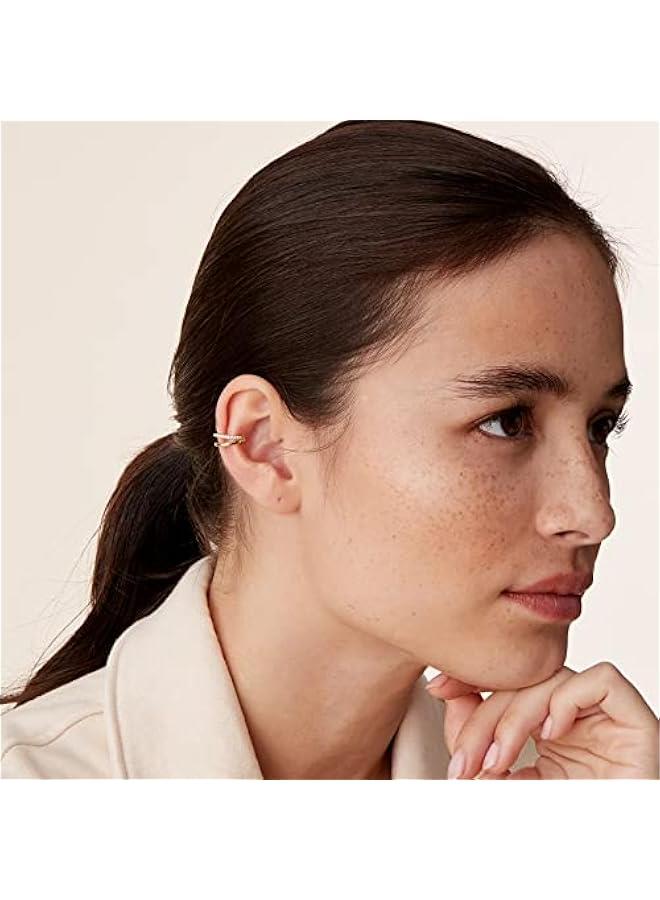 PAVOI 925 Sterling Silver 14K Gold Plated Cubic Zirconia Sparkling Round Huggie Ear Cuff Gold Earrings for Women | Clip On Cartilage - Image 2