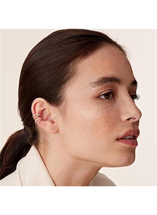 PAVOI 925 Sterling Silver 14K Gold Plated Cubic Zirconia Sparkling Round Huggie Ear Cuff Gold Earrings for Women | Clip On Cartilage - Image 3