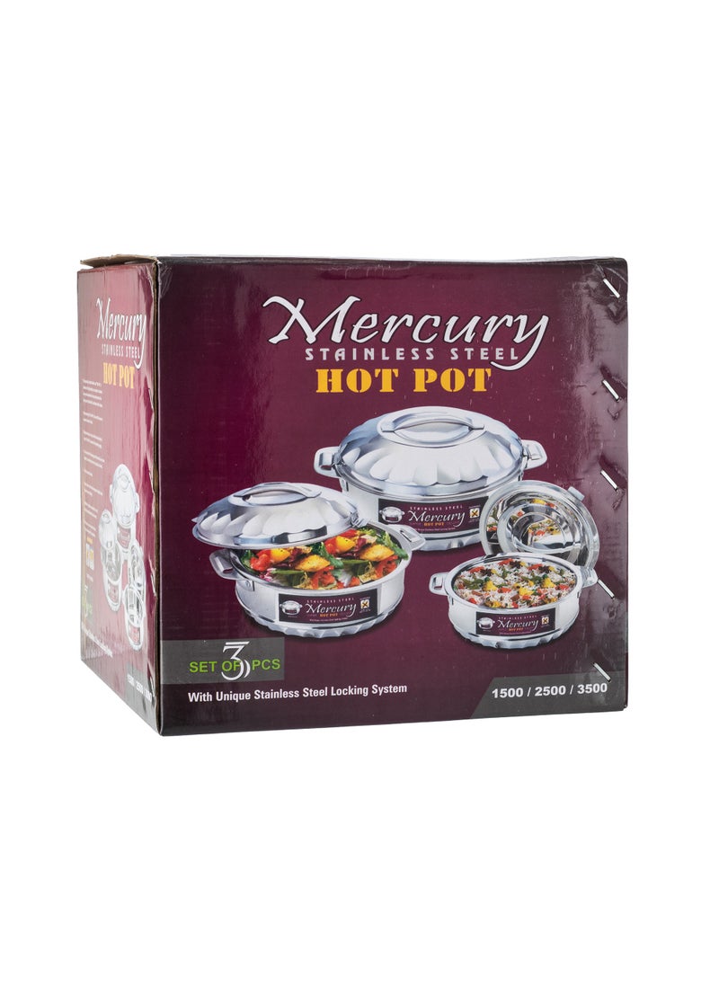 Mercury Set Of 3 Pieces Stainless Steel Container  1500ML/2500ML/3500ML  - Image 3