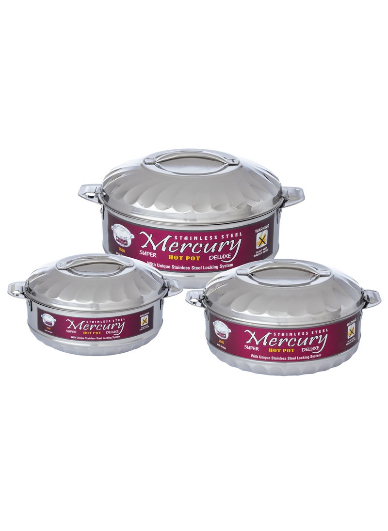 Mercury Set Of 3 Pieces Stainless Steel Container  1500ML/2500ML/3500ML  - Image 1