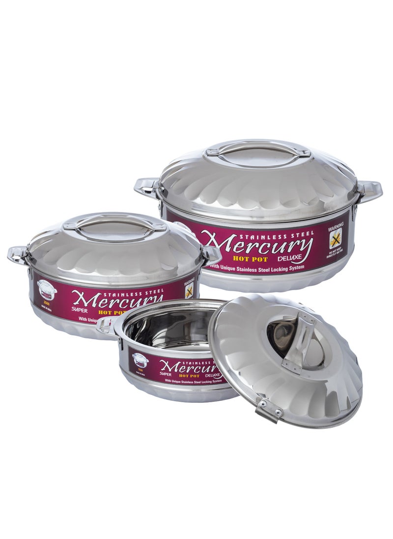 Mercury Set Of 3 Pieces Stainless Steel Container  1500ML/2500ML/3500ML  - Image 2