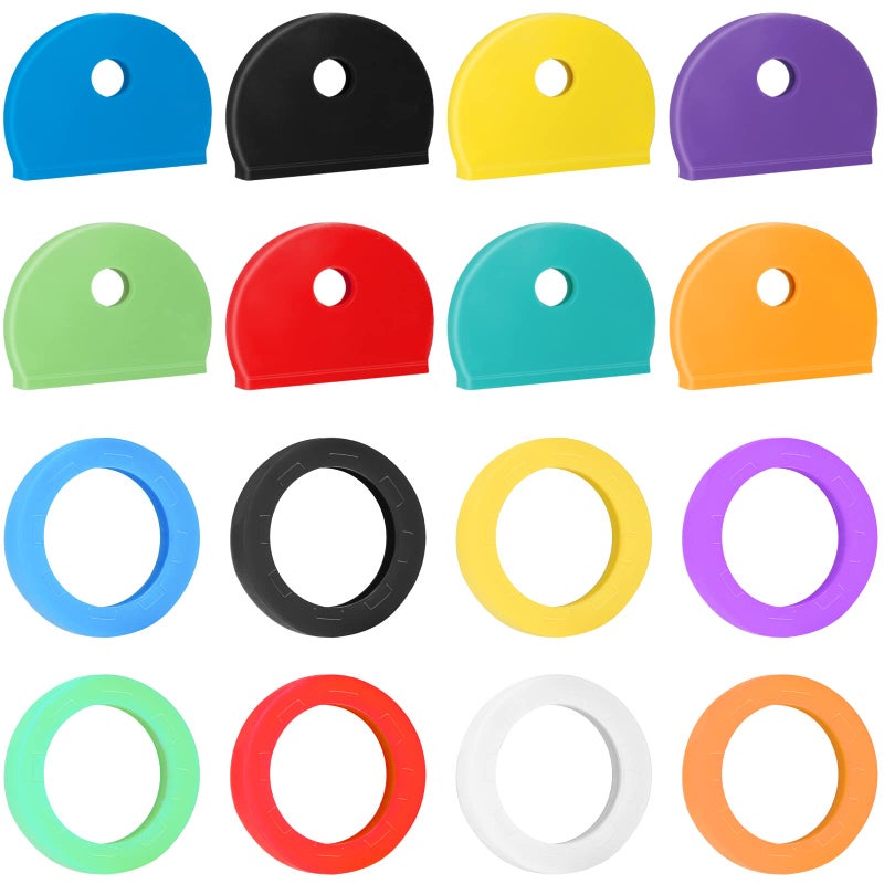 Vibit 16 Pack Colorful Plastic Key Cap Tags and Identifier Covers for Standard Flat House Keys (Not for Odd-Shaped Keys), 2 Styles - Image 1