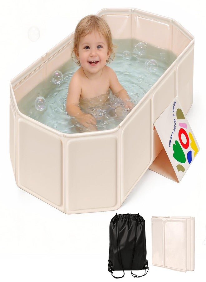 TRELC Collapsible Baby Bathtub, Portable Toddler Bathtub for Shower, Foldable & Space-Saving Baby Bath Tub Without Assembly, Versatile Kids Bathtub for Travel, Bathroom, Camping (Beige) - Image 1