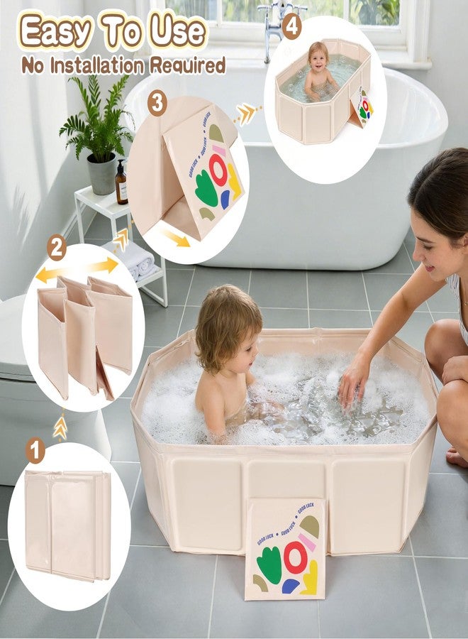 TRELC Collapsible Baby Bathtub, Portable Toddler Bathtub for Shower, Foldable & Space-Saving Baby Bath Tub Without Assembly, Versatile Kids Bathtub for Travel, Bathroom, Camping (Beige) - Image 4