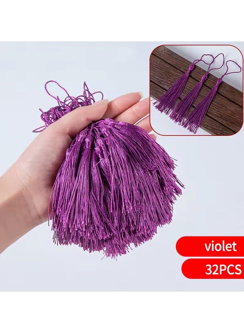 Abrar Colorful Silk Tassels with Hanging Rope Violet for Home Decor, Curtains, Jewelry, Weddings, and Keychains 32 Pieces