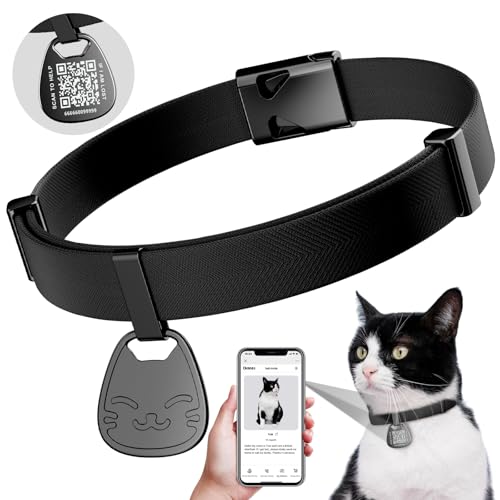 typecase Cat Collar with Name Tag Breakaway: Kitten Collars with QR Code ID Tag for Girl Boy Cats, Ultra Soft & Elastic Adjustable (6"-12") Cat Collar with Break Away Safety Buckle, Black - Image 1