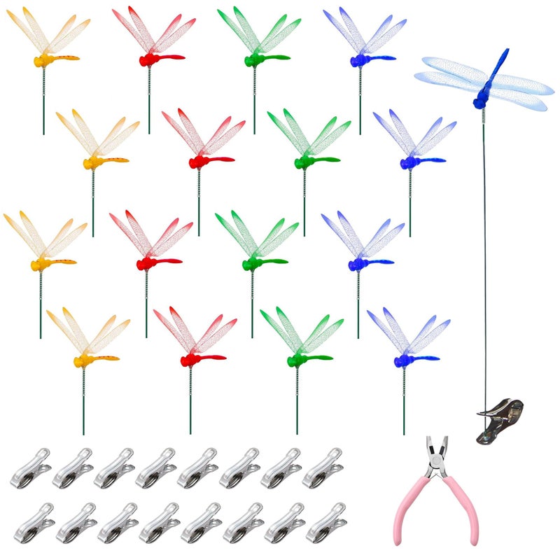 Xyntara Dragonfly Clip Bug Repellent 16 pcs - DIY Dragon Fly Clips for Bugs Repellent, Outdoor Fake Dragonfly Rod Clip, Fly Scare Devices for Indoor Garden Decor - Image 1