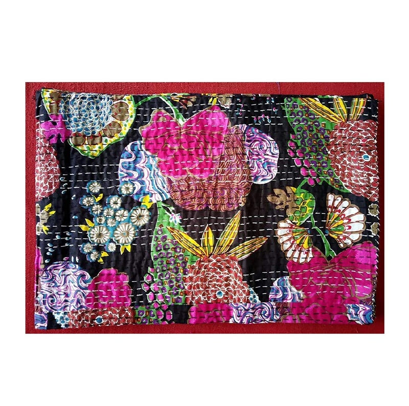 KHATUNI Creation and Handicraft Handmade Quilt Cotton Kantha Bed Cover Home Decor Multicolour 60x90 Inch - Image 3