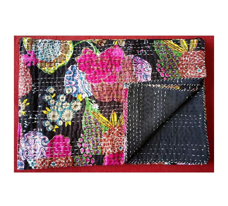 KHATUNI Creation and Handicraft Handmade Quilt Cotton Kantha Bed Cover Home Decor Multicolour 60x90 Inch - Image 4