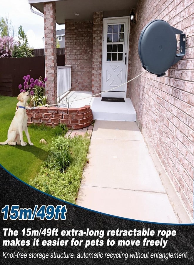 Otoolling 49ft Wall Mounted Retractable Dog Leash Extra Long Steel Cable with Length Lock, Anti Tangle Pet Leash for Medium Large Dogs up to 50lbs, Multi Purpose Outdoor Indoor Retractable Dog Tie - Image 2