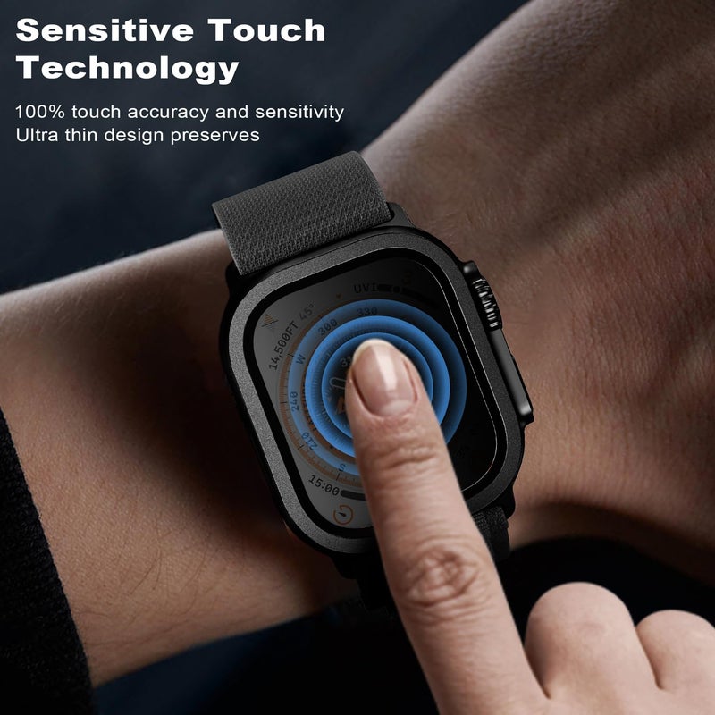 WSKEN for Apple Watch Ultra 3 / Ultra 2 Screen Protector 49mm, [26 Degree Privacy] Titanium Alloy Frame + 9H Tempered Glass, [Touch Sensitive] Lightweight Protective Glass Film for iwatch Ultra 2 Pack - Image 4