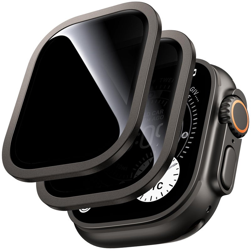 WSKEN for Apple Watch Ultra 3 / Ultra 2 Screen Protector 49mm, [26 Degree Privacy] Titanium Alloy Frame + 9H Tempered Glass, [Touch Sensitive] Lightweight Protective Glass Film for iwatch Ultra 2 Pack - Image 1