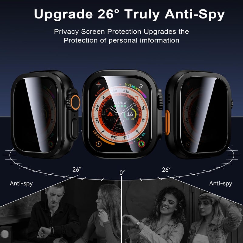 WSKEN for Apple Watch Ultra 3 / Ultra 2 Screen Protector 49mm, [26 Degree Privacy] Titanium Alloy Frame + 9H Tempered Glass, [Touch Sensitive] Lightweight Protective Glass Film for iwatch Ultra 2 Pack - Image 2