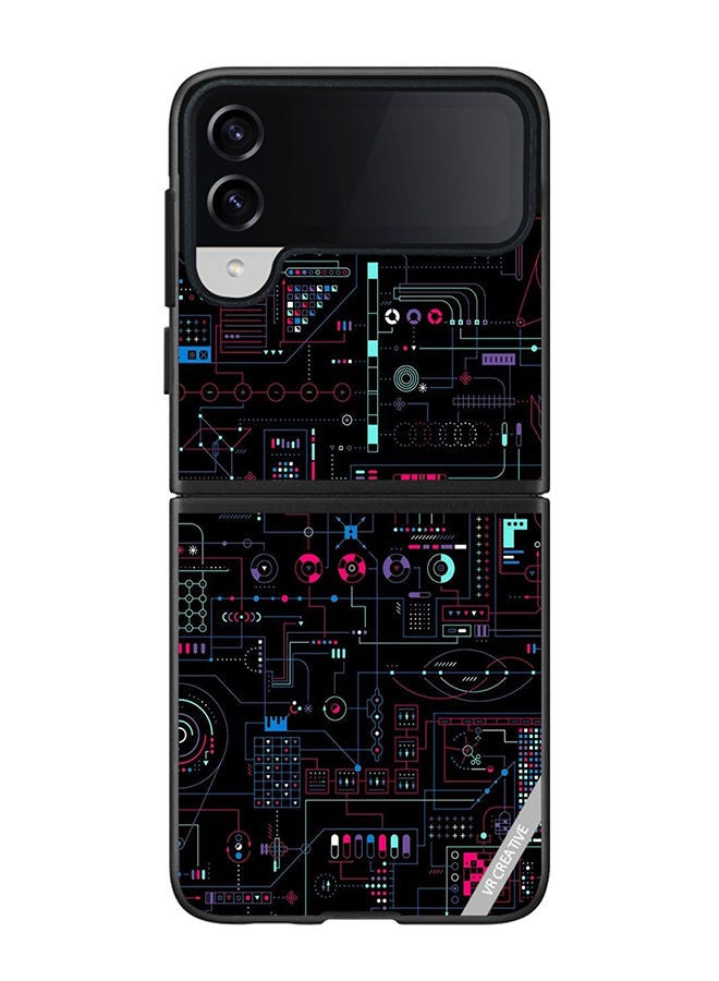 VR CREATIVE Protective Case Cover For Samsung Galaxy Z Flip4 Circuit Design Multicolour - Image 1