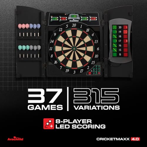 Arachnid Cricket Maxx 4.0 Electronic Dartboard Cabinet Set - Stylish Woodgrain Doors - 37 Game Types with 217 Variations - Heckler Feature + Solo Play - Includes Six Soft Tip Darts - Image 2