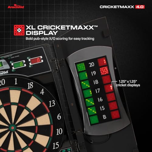 Arachnid Cricket Maxx 4.0 Electronic Dartboard Cabinet Set - Stylish Woodgrain Doors - 37 Game Types with 217 Variations - Heckler Feature + Solo Play - Includes Six Soft Tip Darts - Image 4