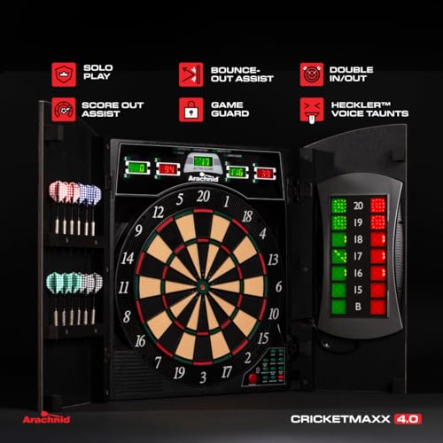Arachnid Cricket Maxx 4.0 Electronic Dartboard Cabinet Set - Stylish Woodgrain Doors - 37 Game Types with 217 Variations - Heckler Feature + Solo Play - Includes Six Soft Tip Darts - Image 5