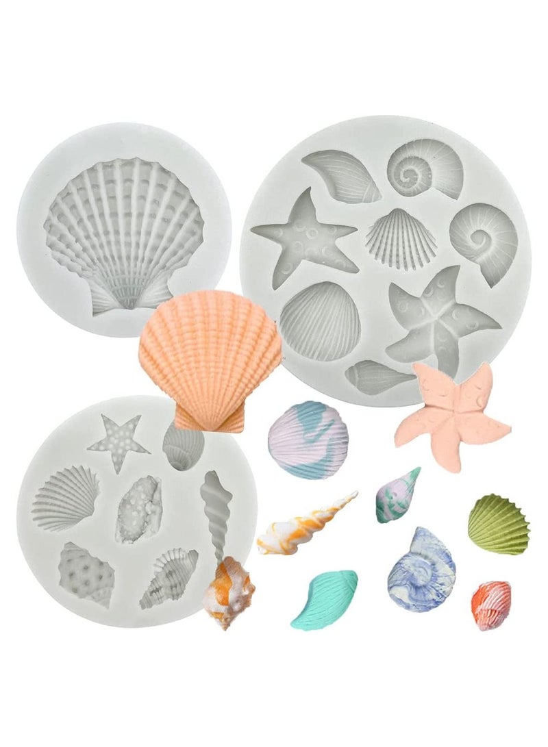 SOLARAE 3 PCS Marine Theme Cake Fondant Silicone Mold Seashell Conch Starfish Coral Baking Molds for DIY Cake Decoration Chocolate Candy Polymer Clay Crafting Projects - Image 1