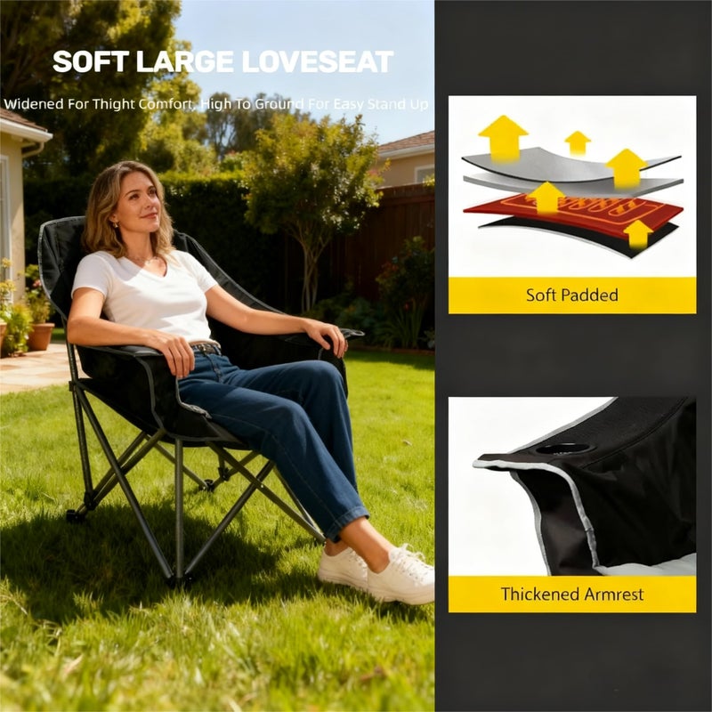 FAIR WIND 2 Pack Oversized Padded Camping Chair Heavy Duty Quad Fold Arm Chair Portable for Outdoor - Support 450LBS, Black - Image 3