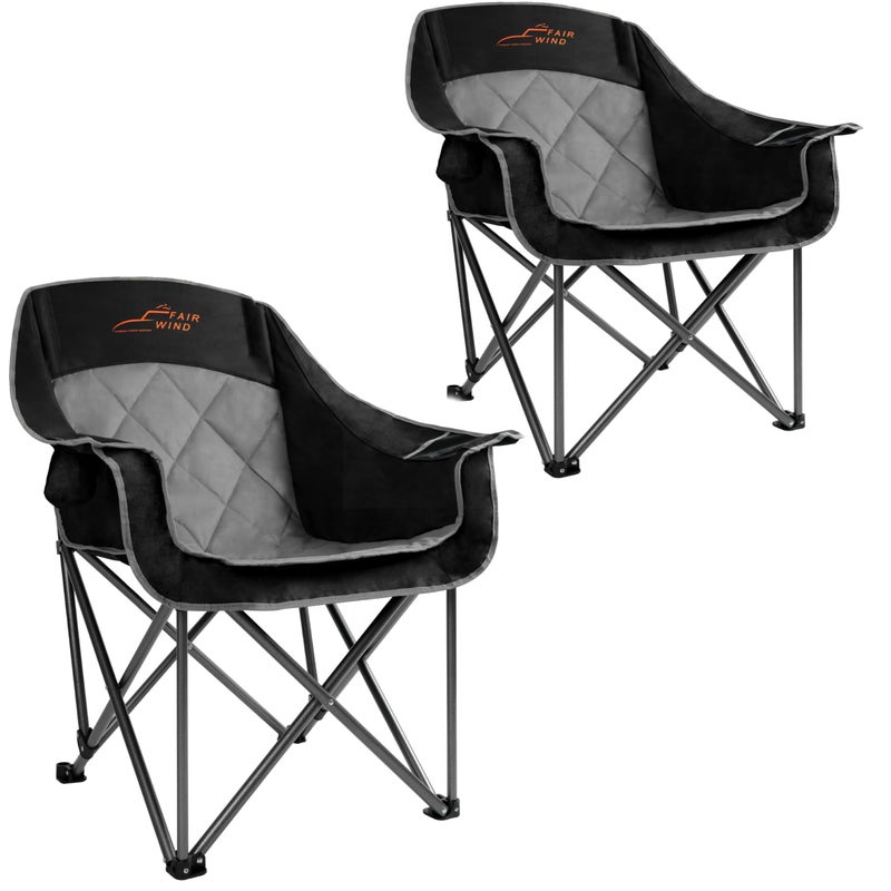 FAIR WIND 2 Pack Oversized Padded Camping Chair Heavy Duty Quad Fold Arm Chair Portable for Outdoor - Support 450LBS, Black - Image 1