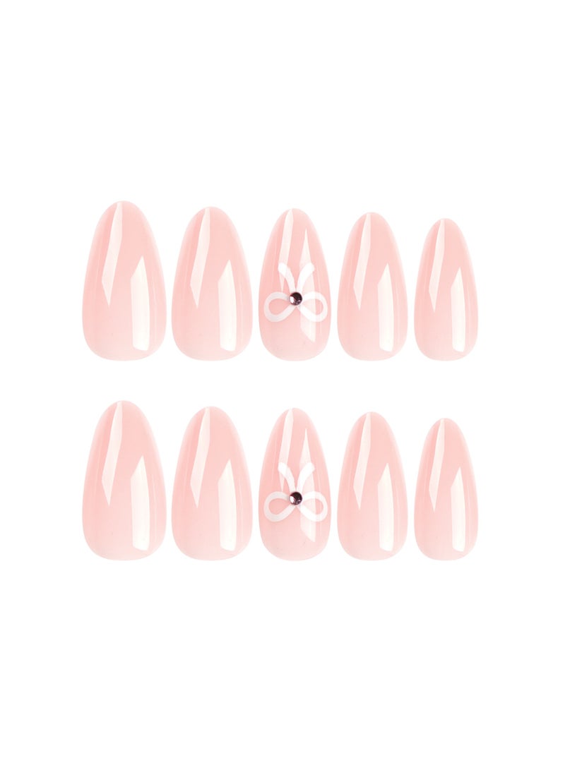 Captaintech Press On Nails Simple White Bow Tie Wearing Armor, Short Nude Ins-style Nail Art，24Pcs - Image 4