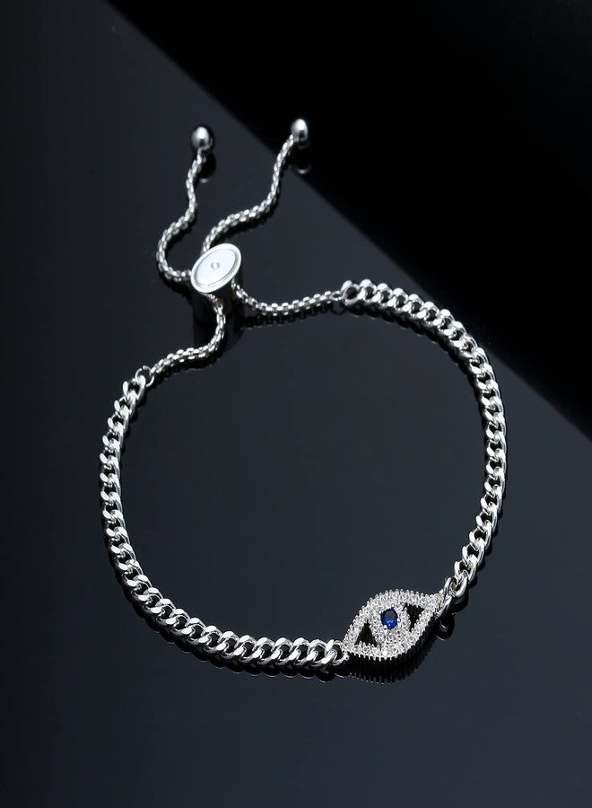 Apsvo Silver Anti Evil Eye Bracelets for Women Adjustable Blue Cubic Zirconia Dainty Third Eye Trendy Jewelry Pulseras de Mal de Ojo Turco Para Mujeres Valentines Day Gifts for Her - Image 5