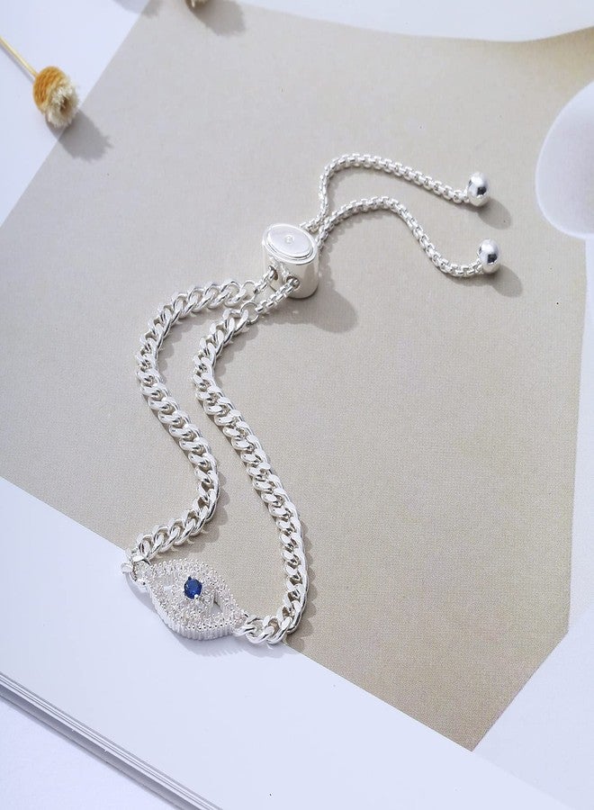 Apsvo Silver Anti Evil Eye Bracelets for Women Adjustable Blue Cubic Zirconia Dainty Third Eye Trendy Jewelry Pulseras de Mal de Ojo Turco Para Mujeres Valentines Day Gifts for Her - Image 4
