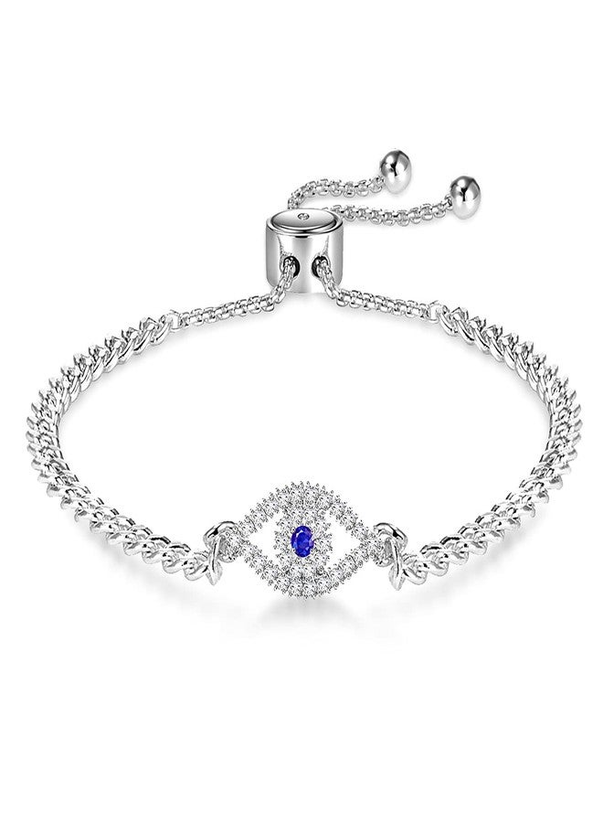 Apsvo Silver Anti Evil Eye Bracelets for Women Adjustable Blue Cubic Zirconia Dainty Third Eye Trendy Jewelry Pulseras de Mal de Ojo Turco Para Mujeres Valentines Day Gifts for Her - Image 1