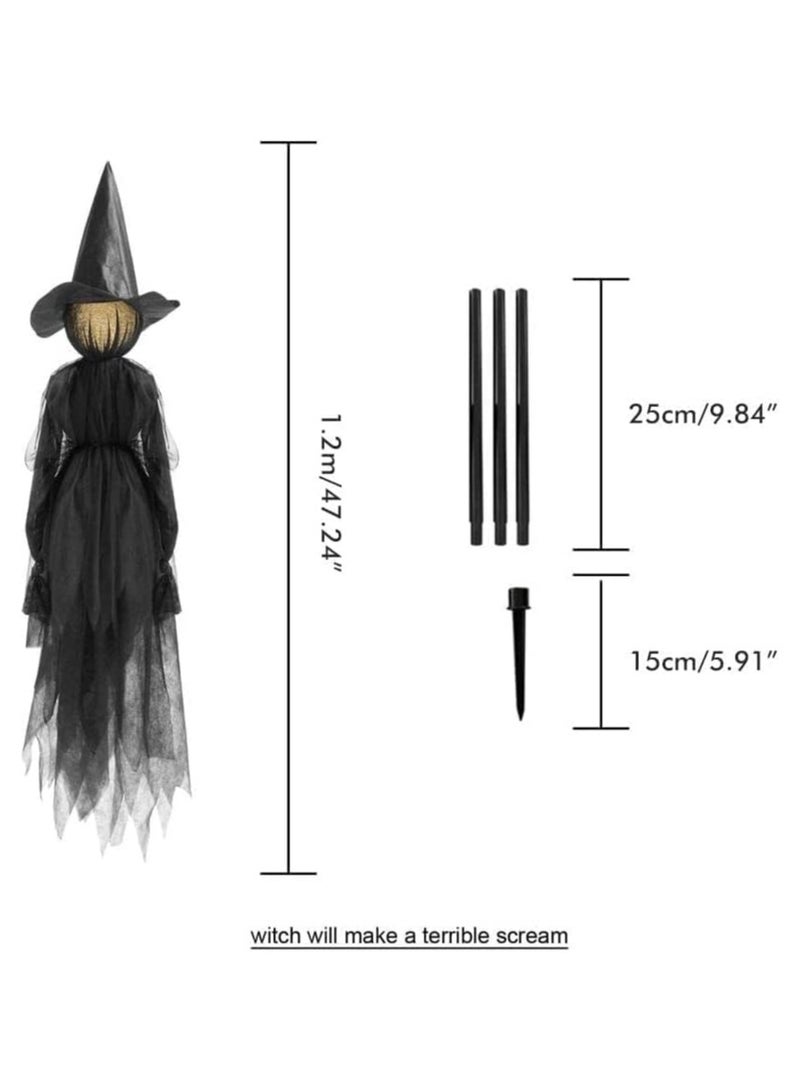 ديكورات خارجية، ضوء صراخ بالحجم الطبيعي، ساحرة مع وتد خشبي، لحفلات ساحة الحديقة المنزلية في الهواء الطلق الهالوين (قطعة واحدة) - Image 3