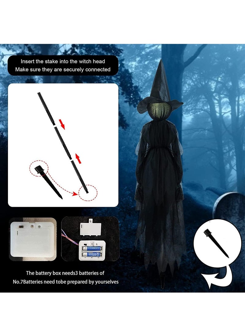 ديكورات خارجية، ضوء صراخ بالحجم الطبيعي، ساحرة مع وتد خشبي، لحفلات ساحة الحديقة المنزلية في الهواء الطلق الهالوين (قطعة واحدة) - Image 4