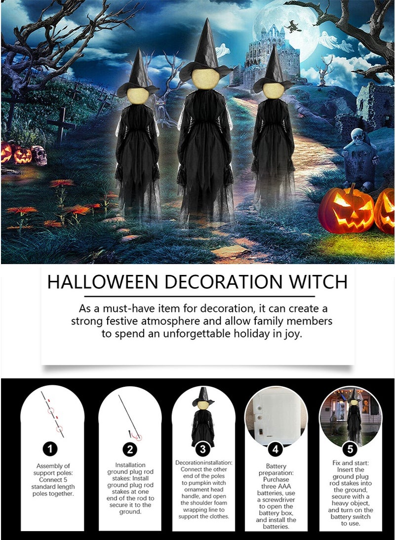 1PCS Halloween Witch Decoration Outdoor, Voice Control Light Up Witches Black Single Pack with Rod, Scary Screaming Witches, Theme Parties Props, Battery Powered (Not Included) - Image 3