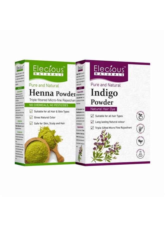 Elecious Naturals Indigo And Henna Powder For Black Hair (200 Grams Each Total 400 Grams) ; Natural Hair Dye - Image 2