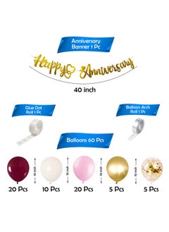 Party Propz Anniversary Balloons for Decoration - 63Pcs Happy Anniversary Decoration Items Kit | Happy Anniversary Balloons | Happy Anniversary Banner | Burgundy Balloons for Decoration (Cardstock)